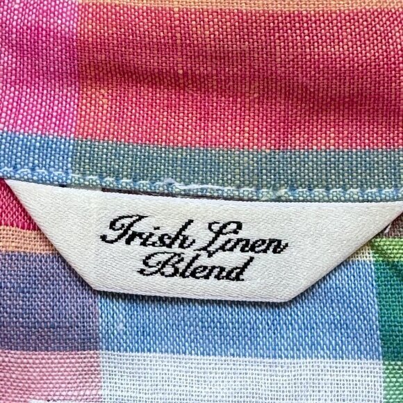 Talbots Irish Linen Madras Plaid Button Down Crisp Linen Pink and Blue Women's M - Picture 7 of 7